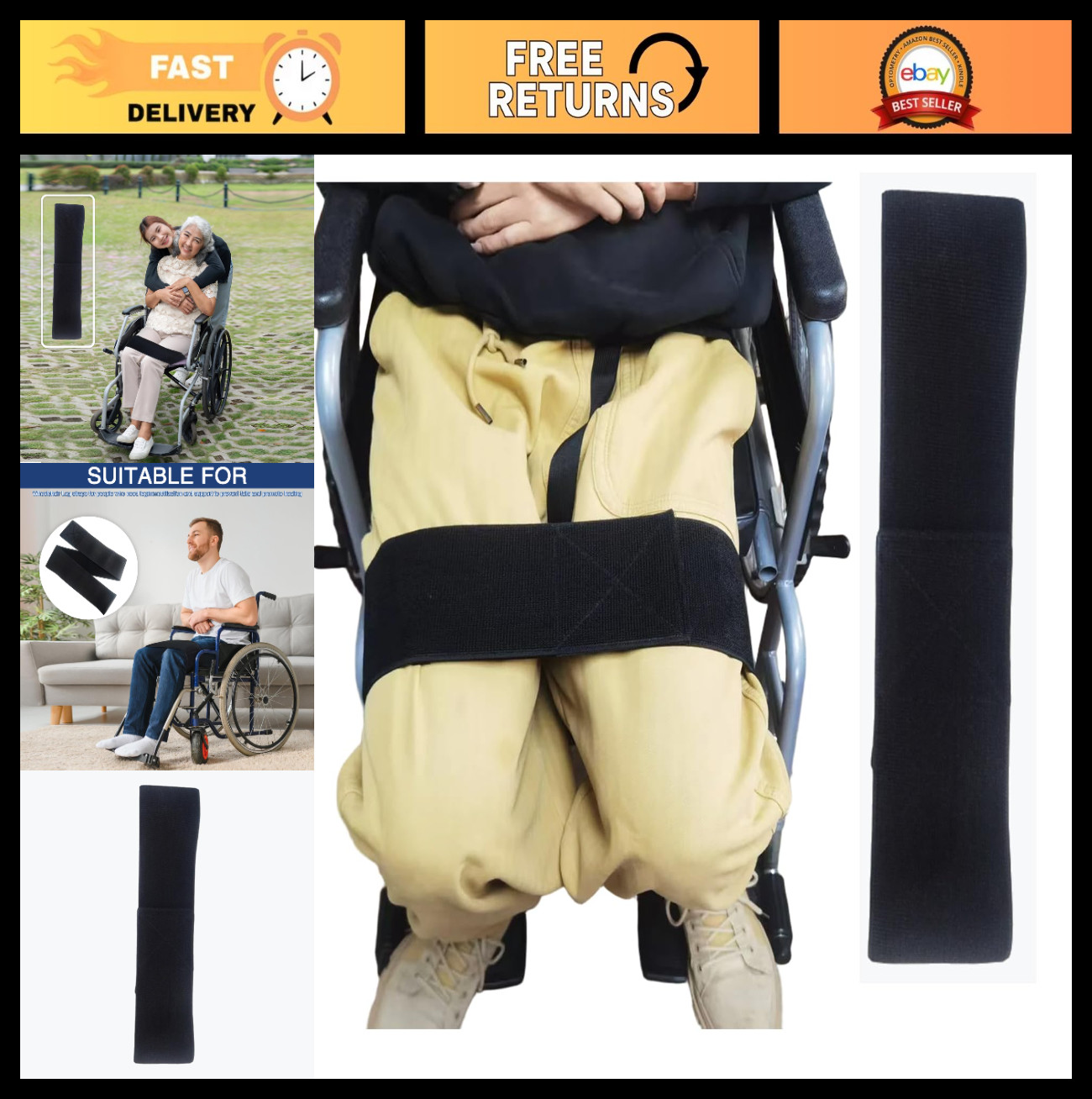 Wide Elastic Wheelchair Thigh Leg Strap – Support for Elderly, Dementia, Paralys