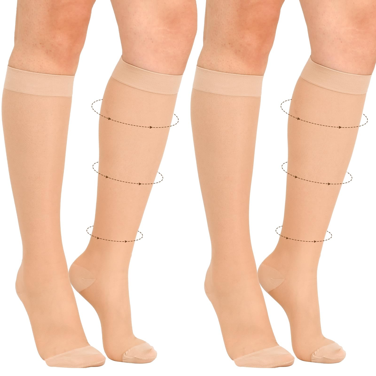 Wegitcs 15-20mmHg Sheer Compression Socks for Women, Medium, Closed Toe/Beige