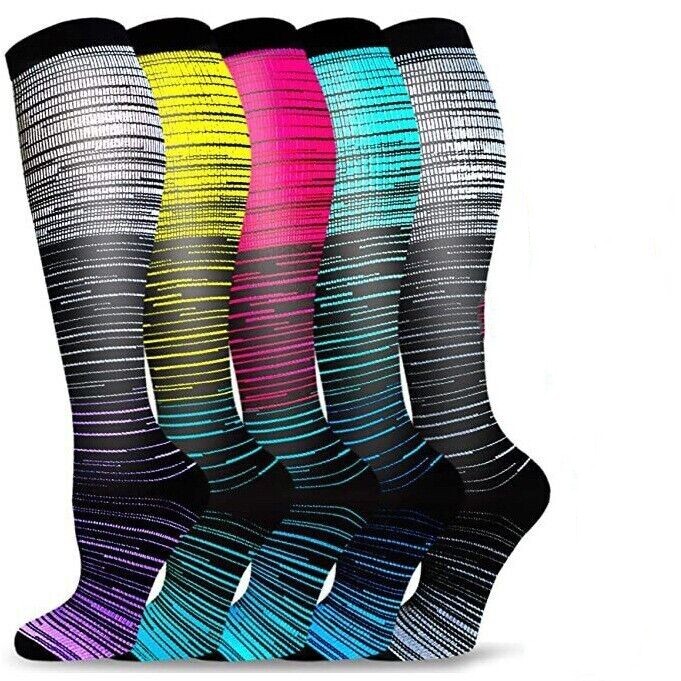 5 Pairs Compression 15-20mmHg Graduated Support Socks Calf Mens Womens S/M-L/XL