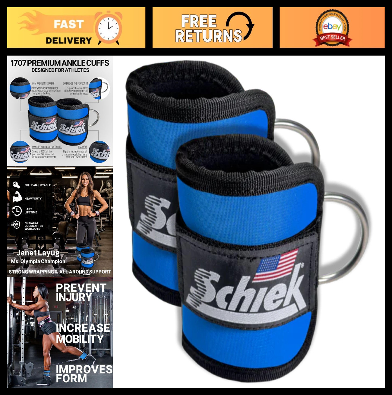 Durable Ankle Cuffs for Glute Kickbacks & Cable Machine Workouts – Heavy Duty Fi