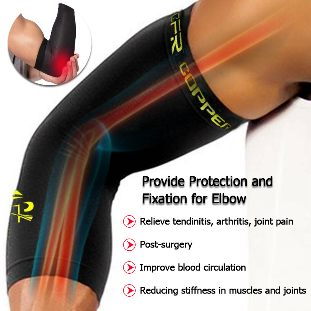 Copper Elbow Brace Support Compression Arm Sleeve Arthritis Joint Pain Fitness