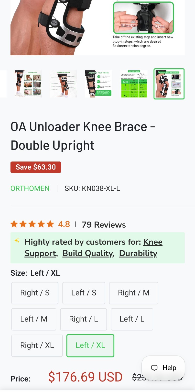 Brand New Orthomen Adjustable OA Double Upright Unloader Knee Brace (XL-Left)