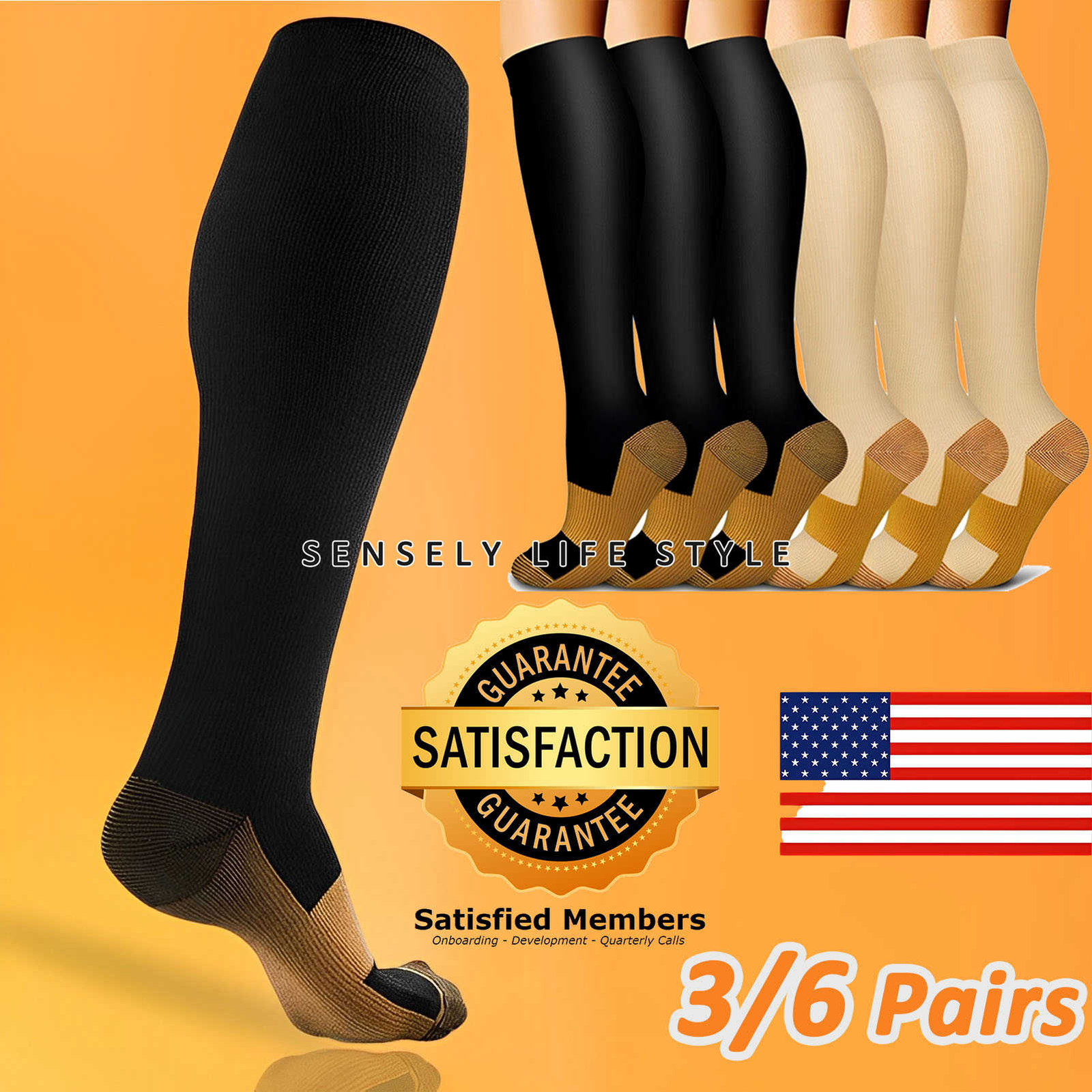 (3Pairs) Calf High Compression Socks 15-23 mmHg Women Men Gradient Support S-XXL