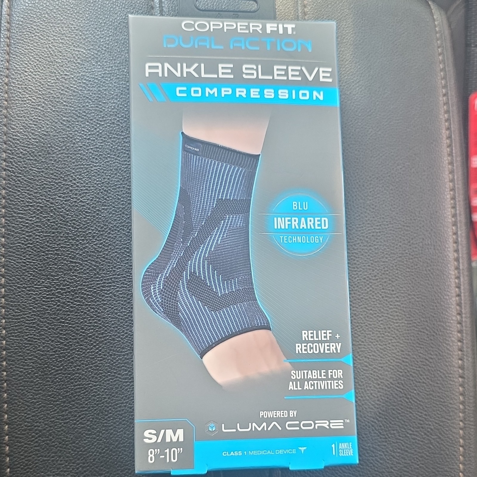 Copper Fit Dual Action Ankle Compression Sleeve S/M Blue/Black BLU Infrared