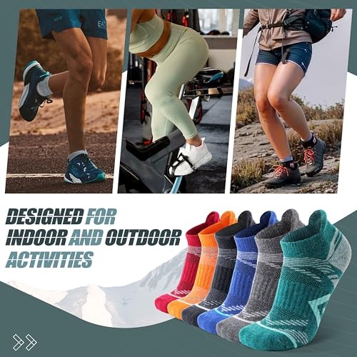 6 Pairs Merino Wool Ankle Hiking Medium Blue/Black/Green/Grey/Orange/Red
