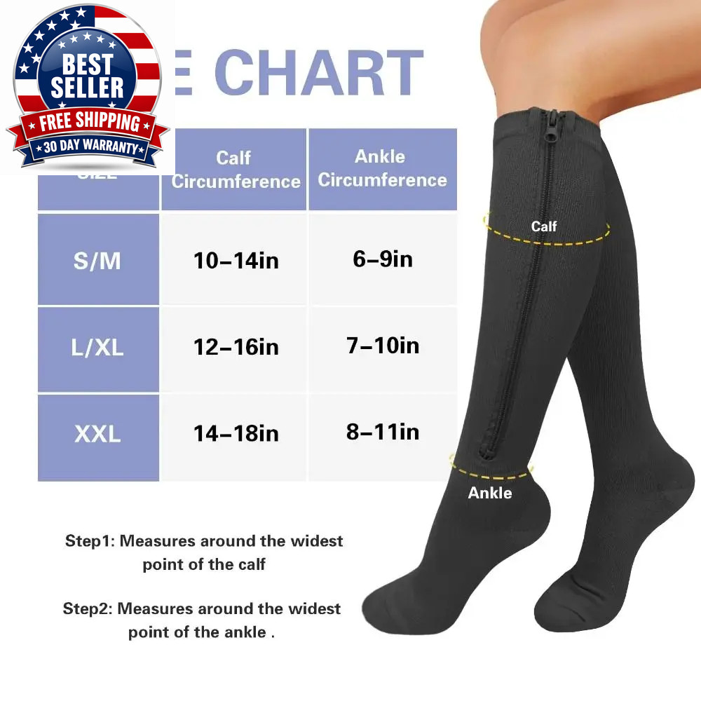 1 Pair Zipper Compression Socks Women Men High Elasticity Nylon Closed Toe Press