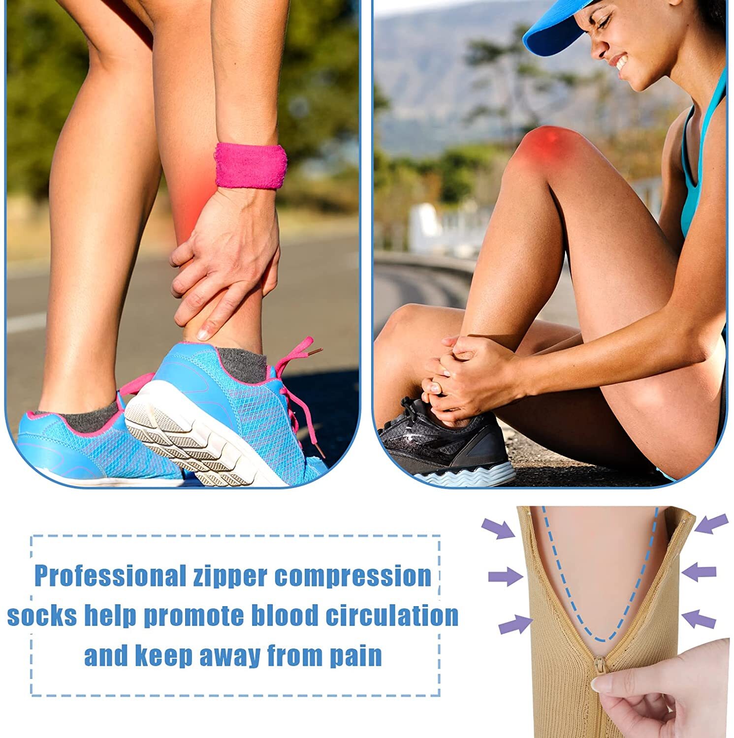 Zipper Compression Socks 1-6 Pairs Calf Knee High Stockings Open Toe for Runing