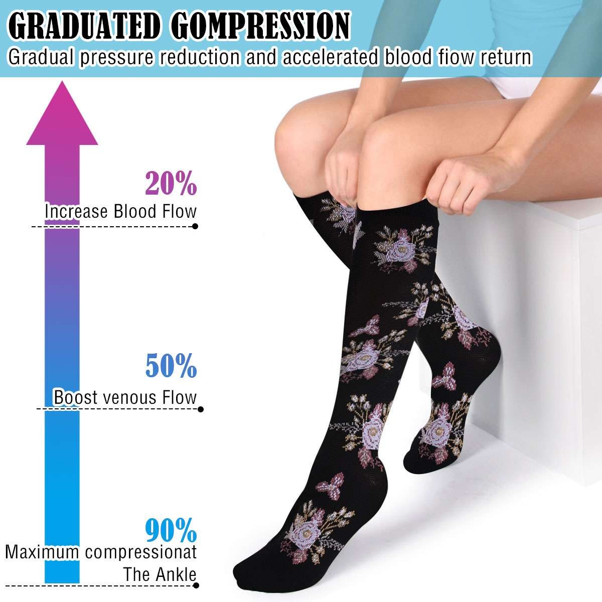 6Pairs Compression Socks Stocking Women Men Knee High Graduated Support S/M-L/XL