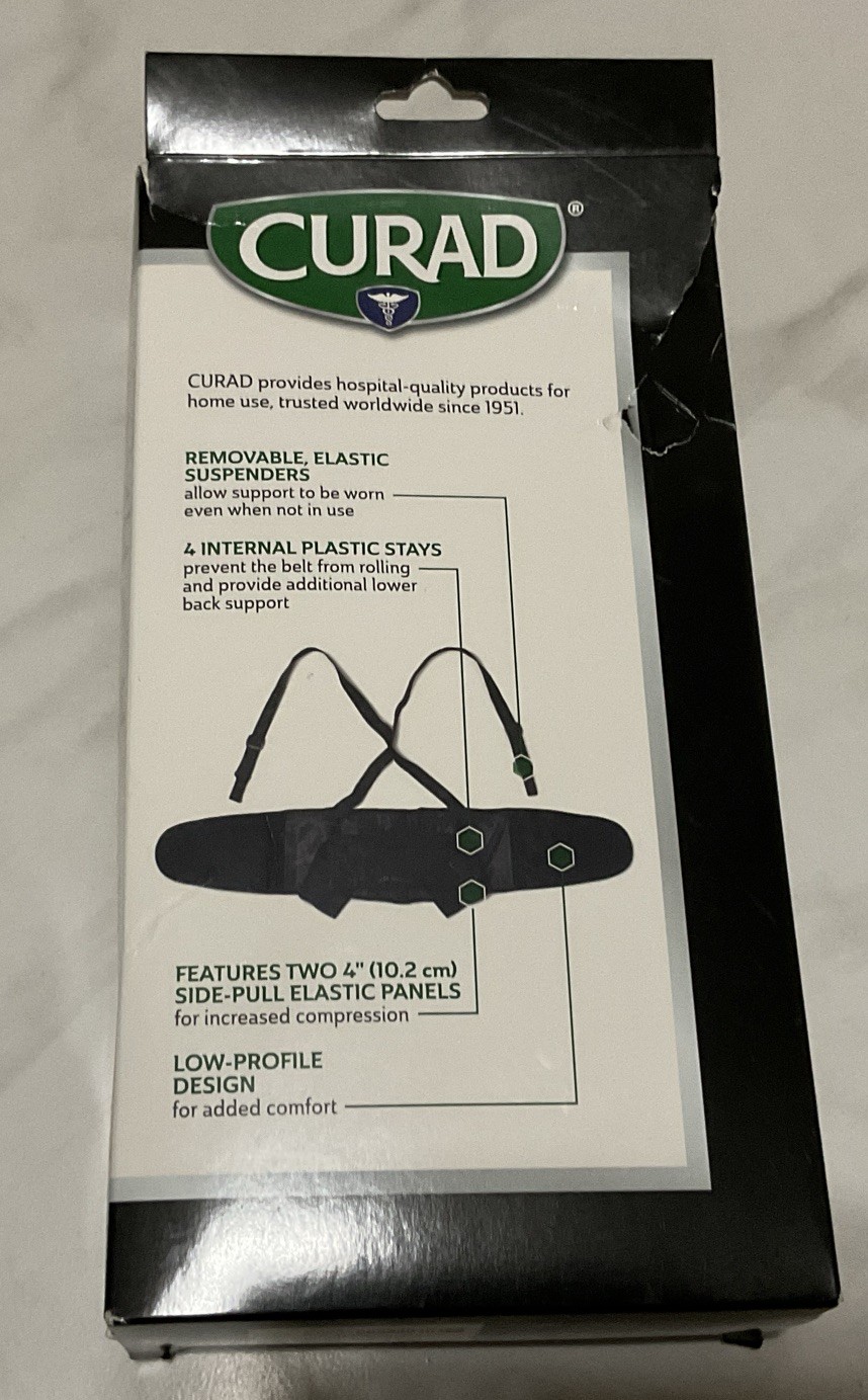 CURAD Back Support with Suspenders Adjustable Support Size Large Black *READ*