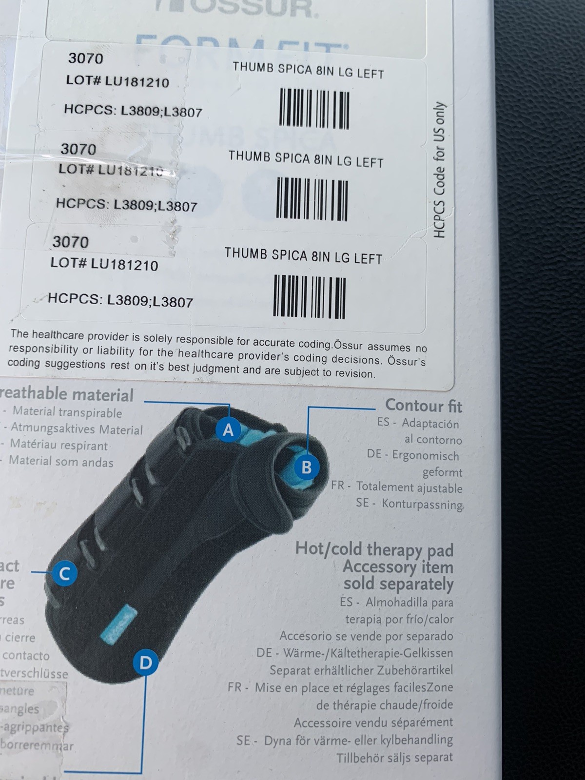 Ossur Formfit Thumb Spica Brace for Gamekeepers Thumb, Tendonitis, Arthritis