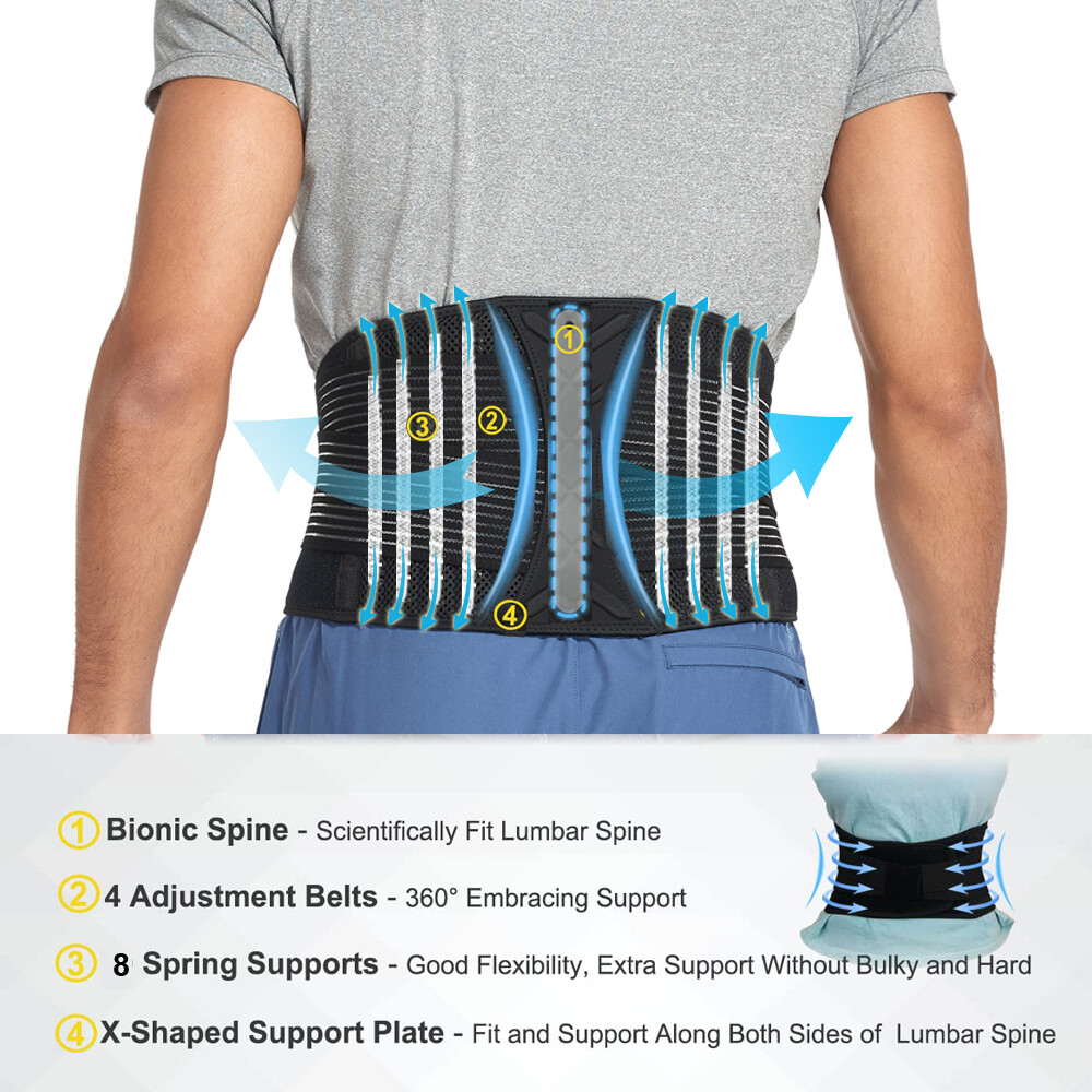 Lower Back Support Brace Lumbar Waist Belt Scoliosis Work Sciatica Pain Relief