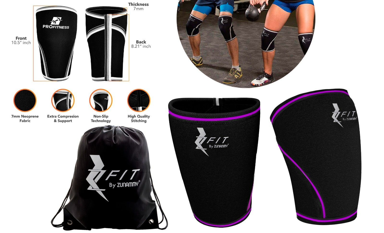 Zfit Neoprene Compression Knee Sleeve Weightlifting, Injury Recovery ( 2 Pack )