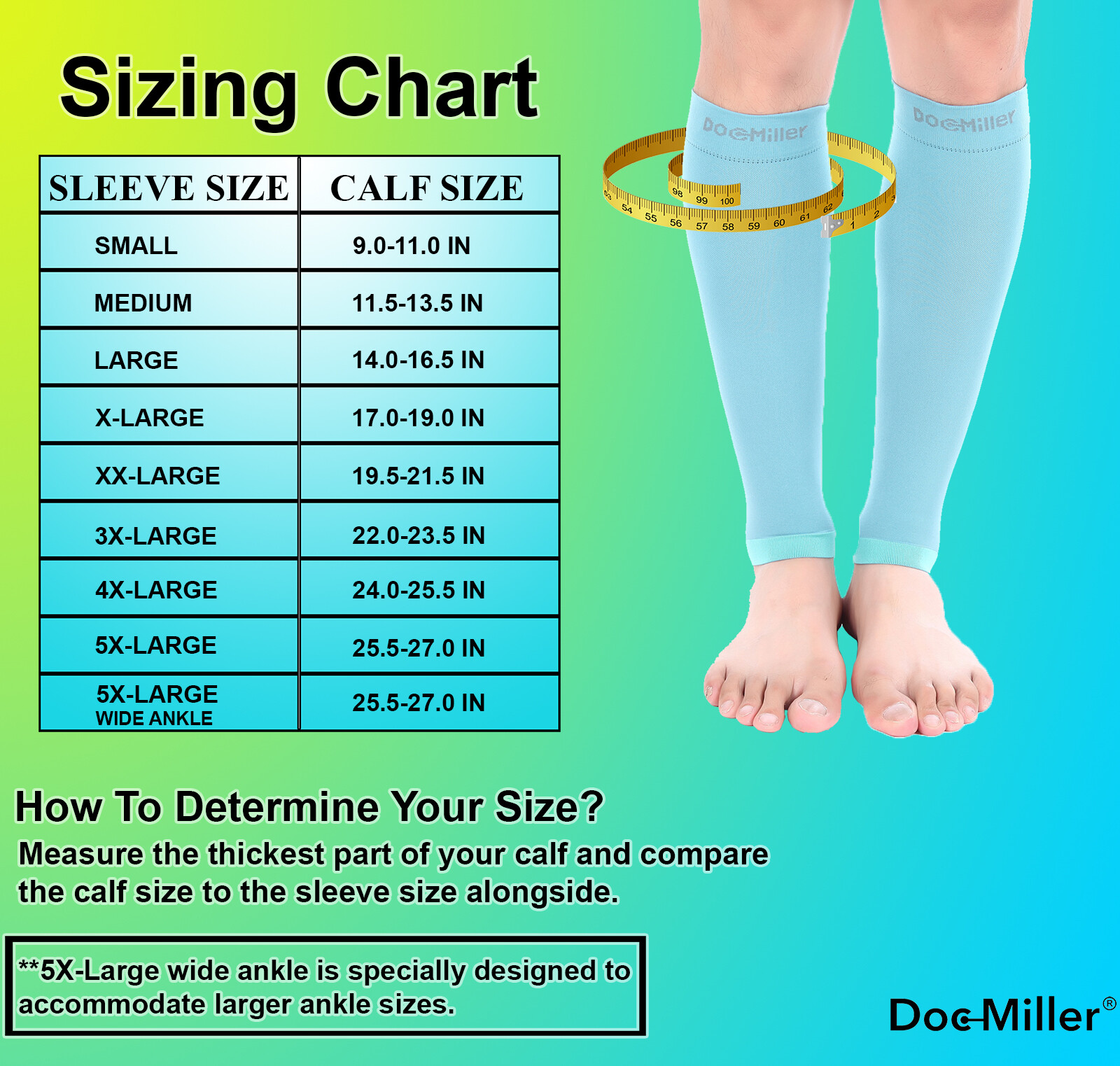 Doc Miller Leg Compression Stockings Calf 20-30MMHG Sleeves For Varicose Pain