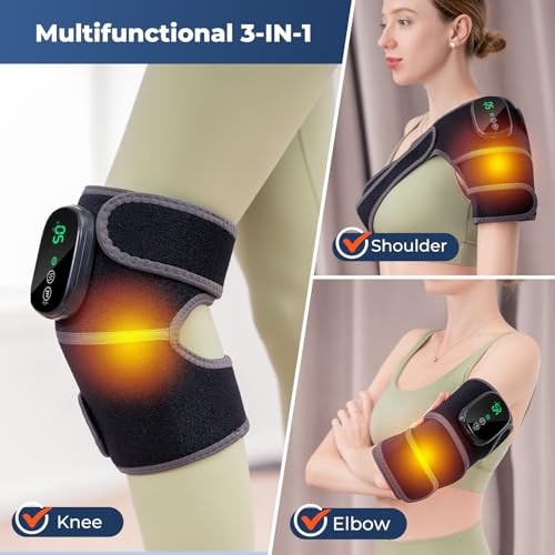 Cordless Heated Knee Massager, 3-in-1 Heating Pad with One Size Black-gray 1pc