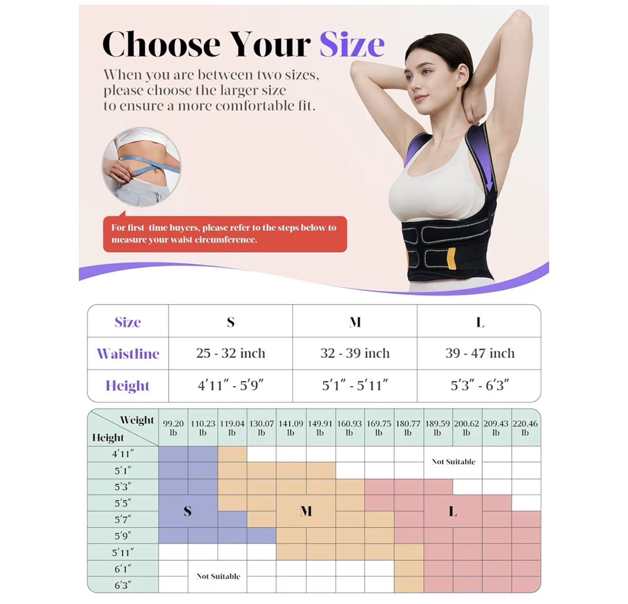Black Medium Posture Corrector Women/Men 5Full Back Support Brace Rods FSA&HSA
