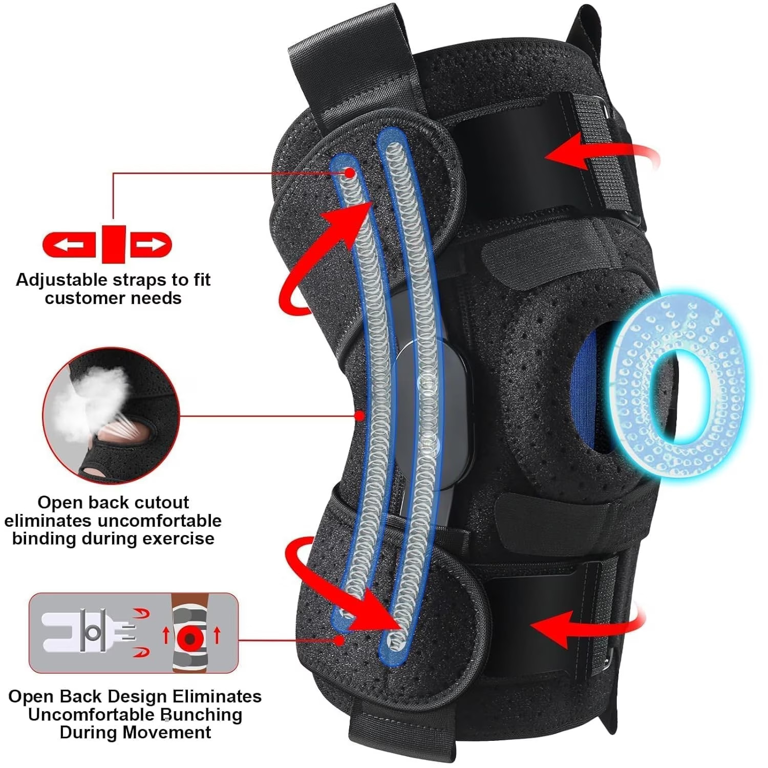 Hinged Knee Brace with Side Stabilizers Men & Women One Size Fits Most