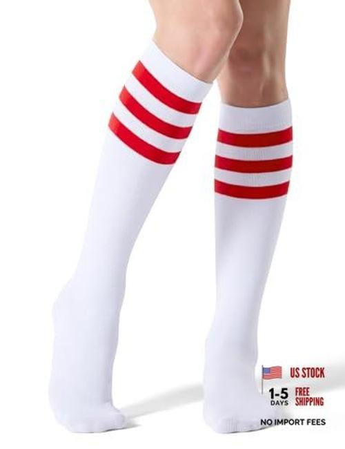 Women’s Knee High Socks Outdoor Sport Athletic Socks One Size 1 Pack White Red