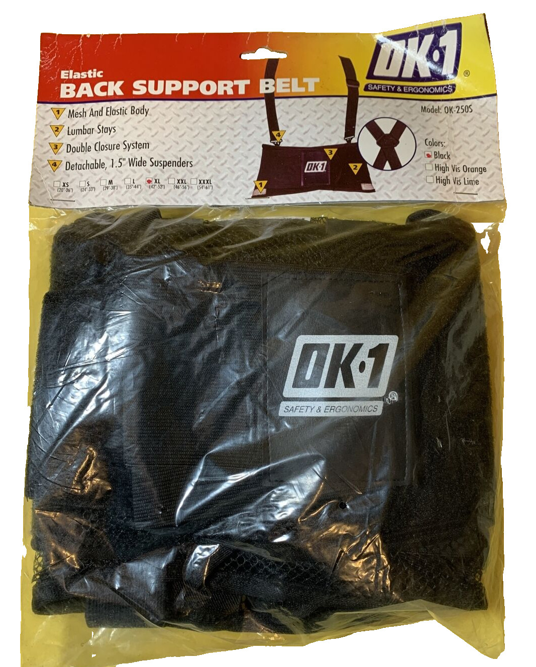 Ok-1 Ok-250S-2X Back Support,Open Mesh,Black XL