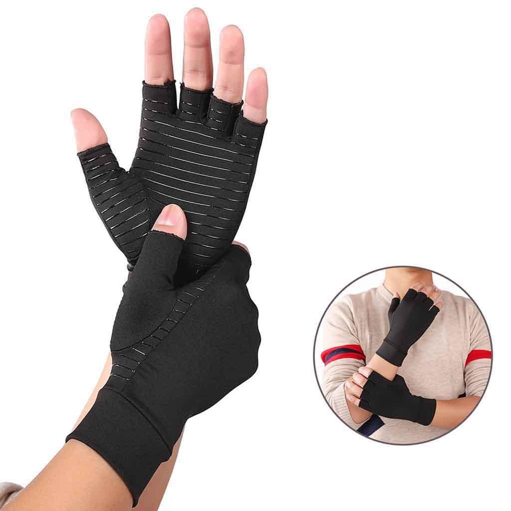 Compression Arthritis Gloves Half Finger Relief Copper Ion Fiber Pressure Protec