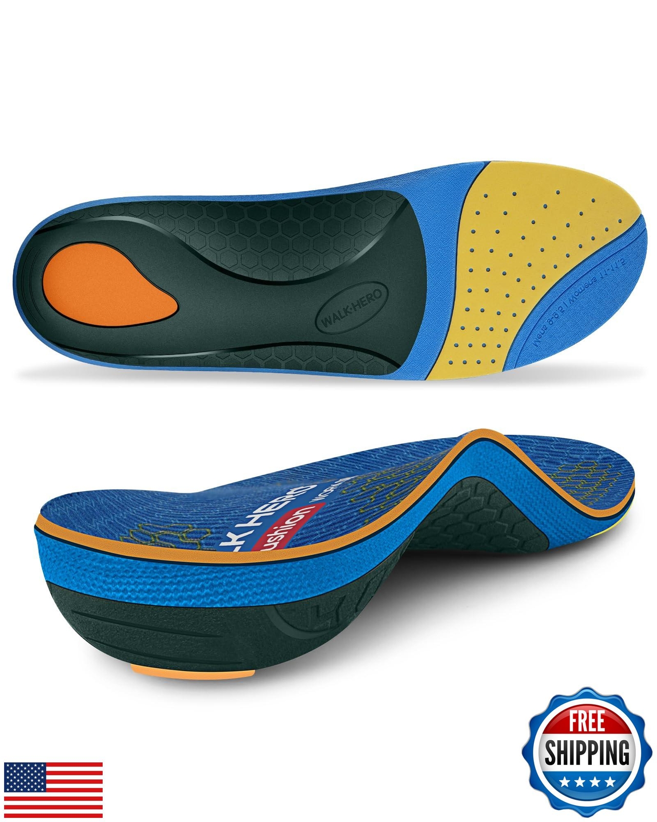 WalkHero Work Orthotic Inserts, Plantar Fasciitis Insoles for Men and Women,