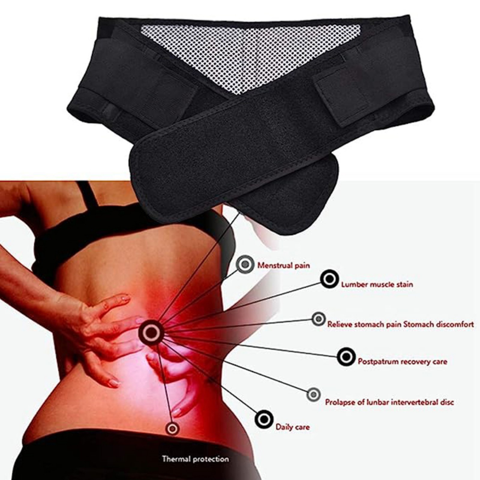 Magnetic Self Heating Back Support Brace Lumbar Orthotics Waist Belt Pain Relief
