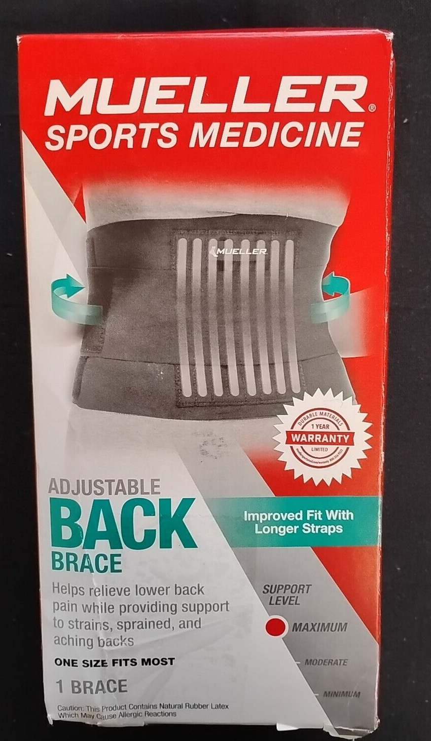 Mueller Adjustable Back Brace, Black, One Size fits most