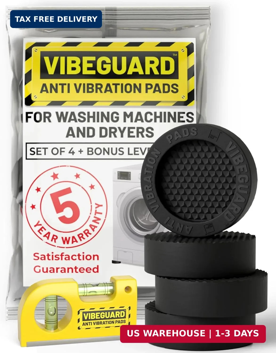 Anti Vibration Pads for Washing Machine featuring 3D TrianGrip & FREE Level Tool
