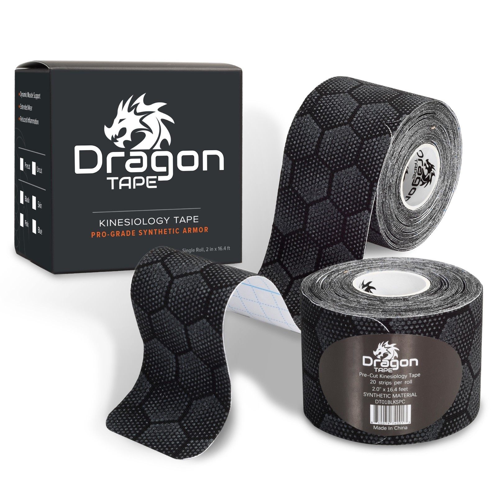 Dragon Tape Synthetic Kinesiology Tape Waterproof Extended Wear 20 Precut Strips