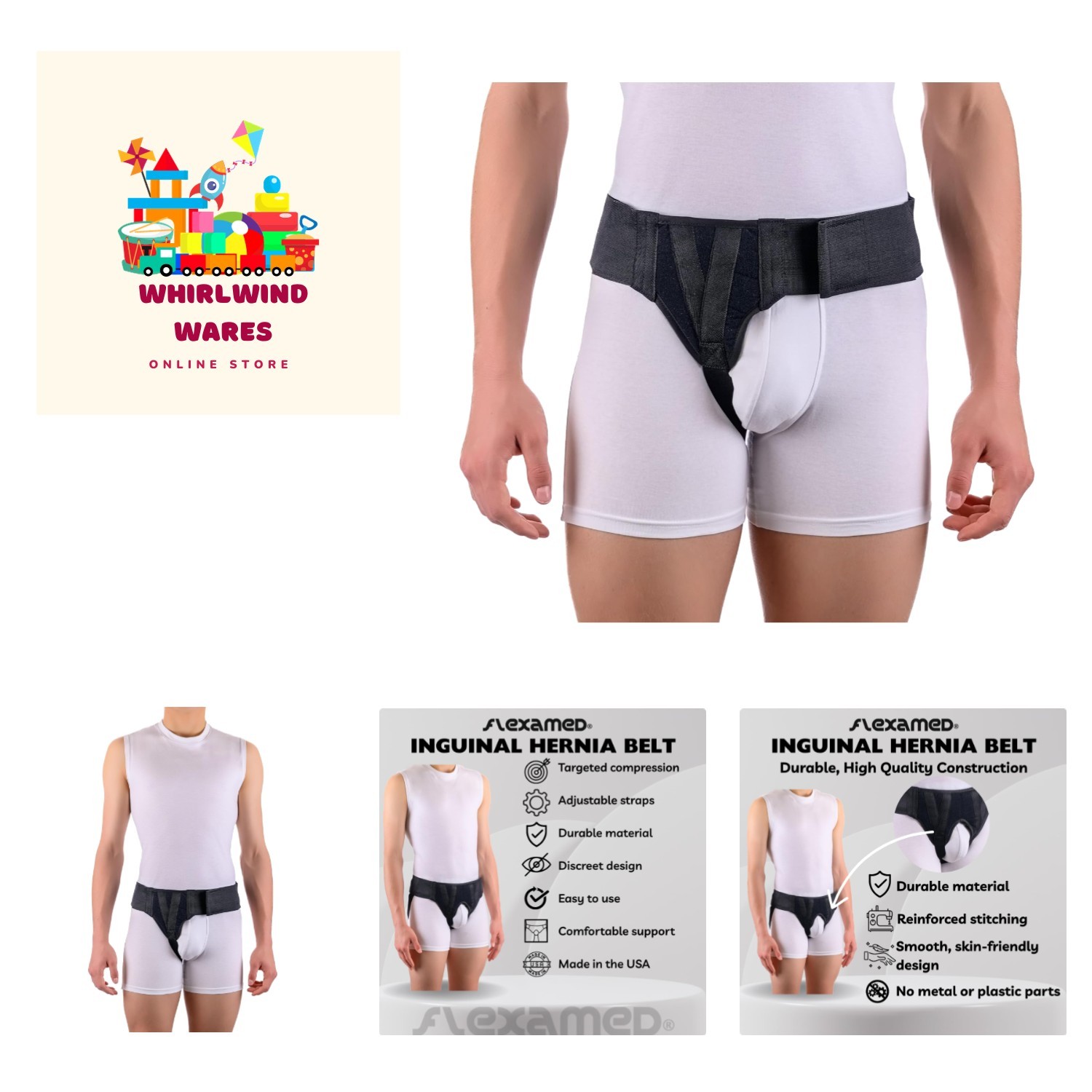 Right Side Inguinal Hernia Groin Belt with Compression Pad Black M 32-36