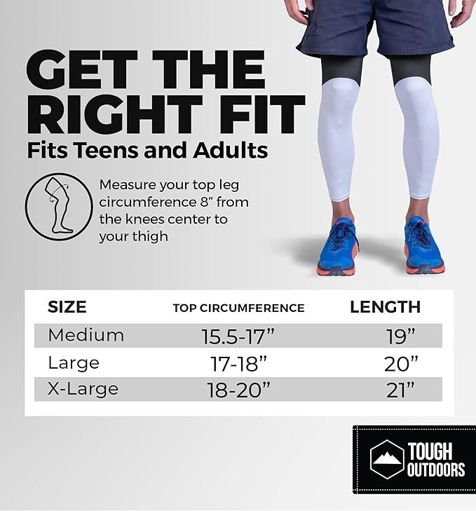 Compression Leg Sleeves Full Leg Sleeve for Men & Women Medium Black & White