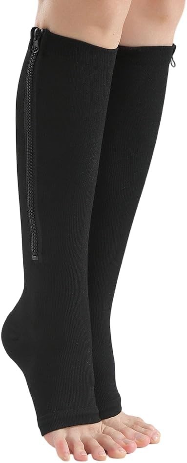 Nylon Zipper Compression Socks Support Graduated Stockings Mens Womens Black