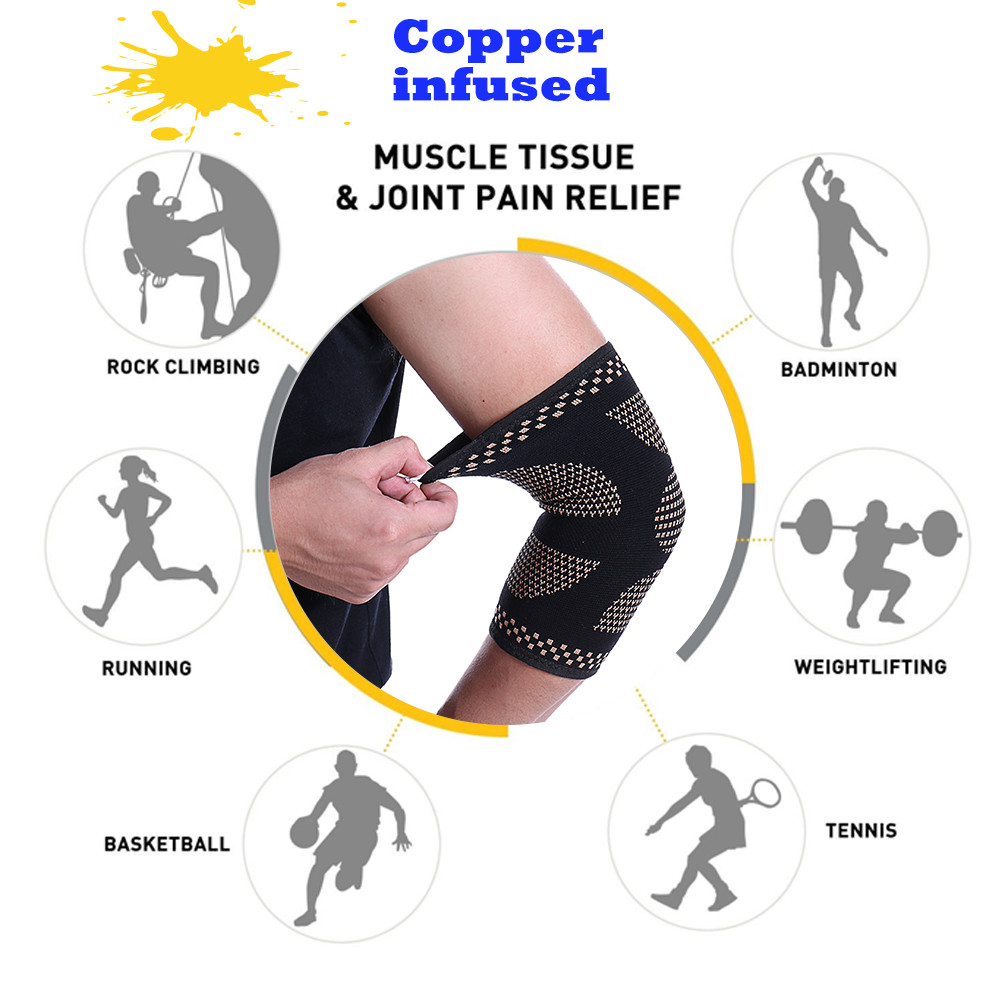 Copper Elbow Brace Compression Sleeves Arm Support Tendinitis Joint Pain Relief
