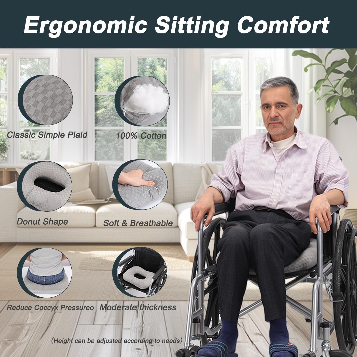 Anti-Slip Wheelchair Cushions, Bed Sore Cushions for Butt, Ergonomic Black