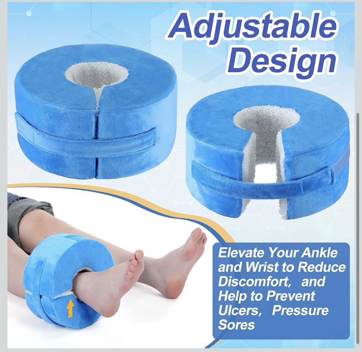 2 Pack Heel Protector for Pressure Sores Fleece Foot Elevation Pillow Adjustable