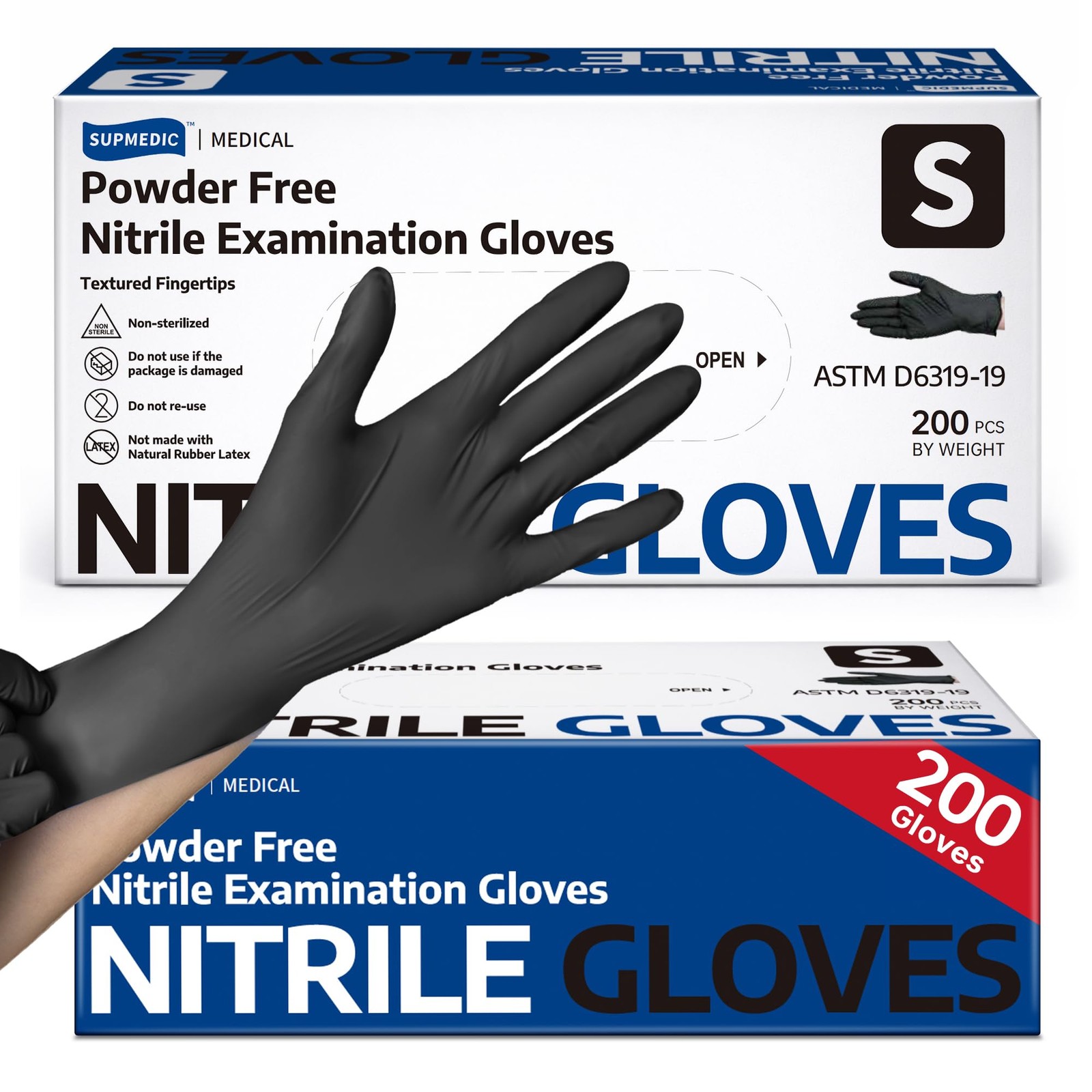 Supmedic Disposable Nitrile Gloves, Black Powder Free Small, Smal (Black)
