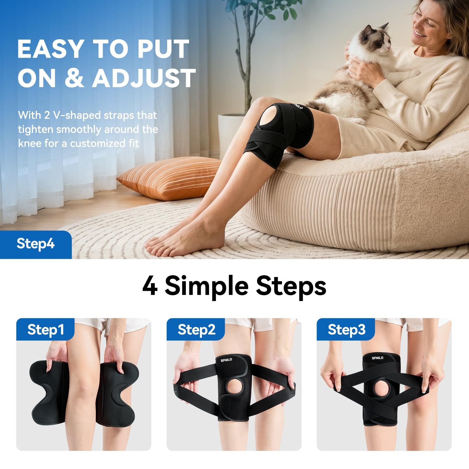 SFNILO Knee Brace for Women &Men,Knee Brace for Meniscus Tear,Black,Medium