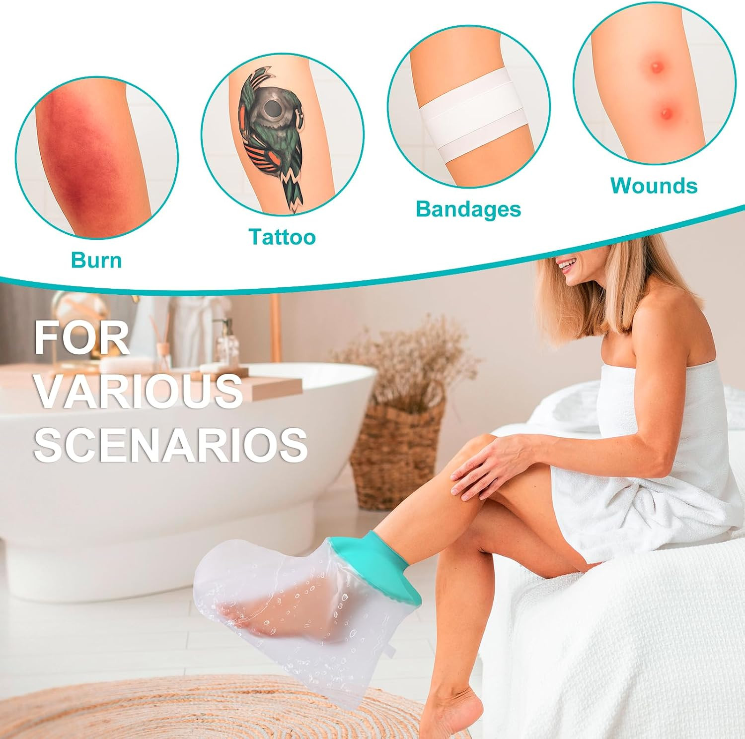 Waterproof Leg Cast Cover for Showering, Reusable Shower Sleeve for Foot after S