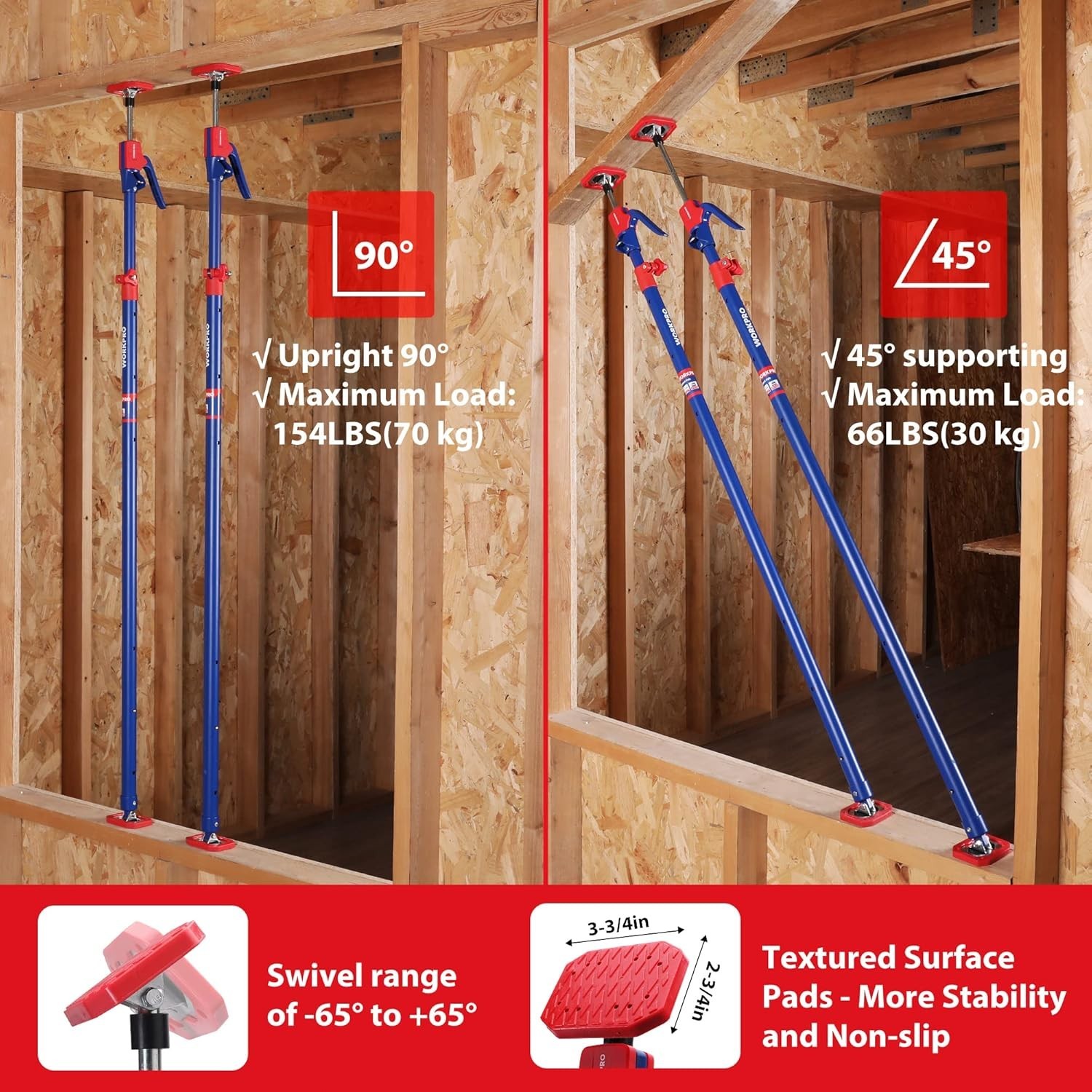 Support Pole Telescopic Adjustable Support Rod Cabinet Drywall Cargo 4 Pack