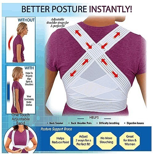 Dream Products Women’s Posture Correcting Support Brace White Large Adjustable