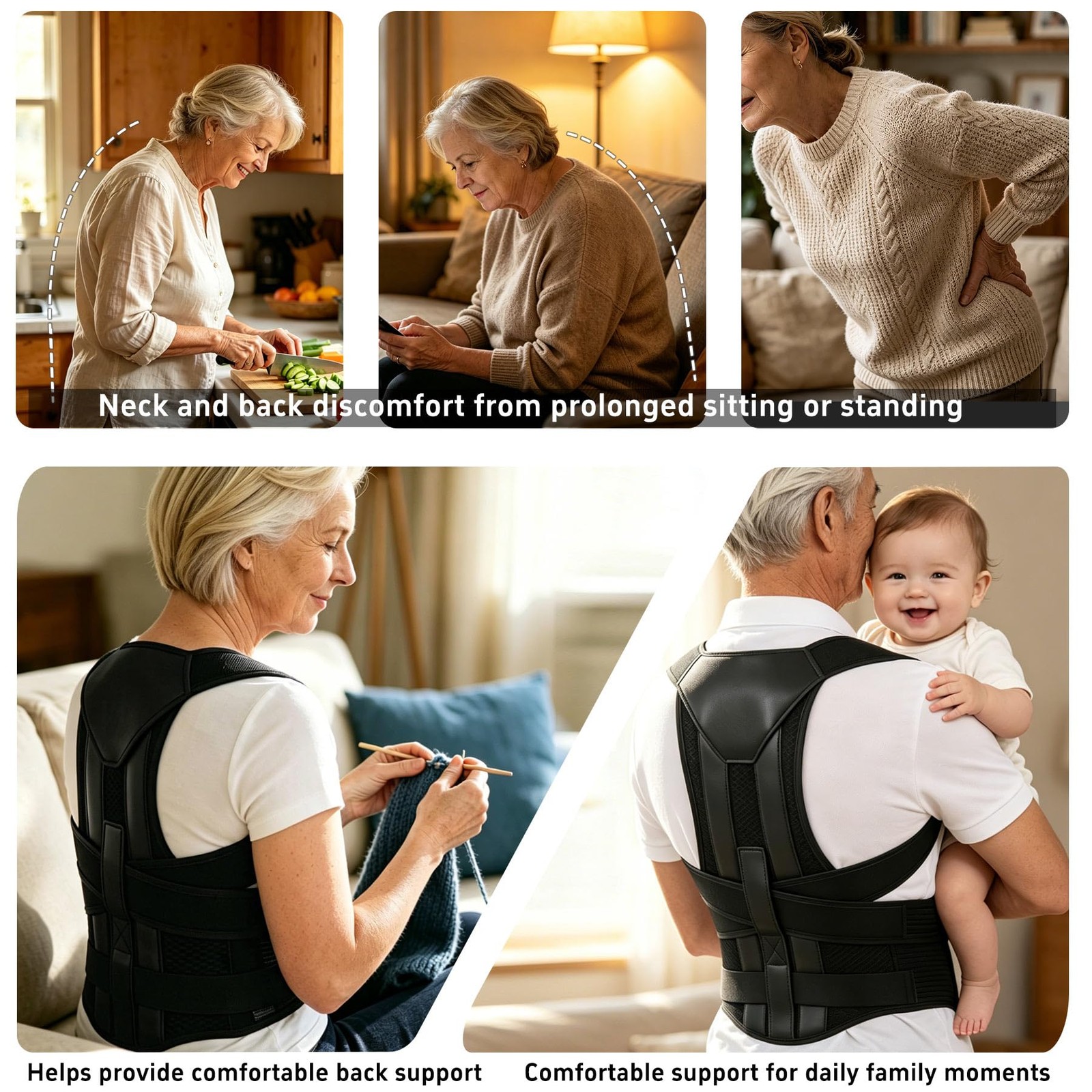 QFE Posture Corrector Back Brace for Men and Women Upper Medium, Black