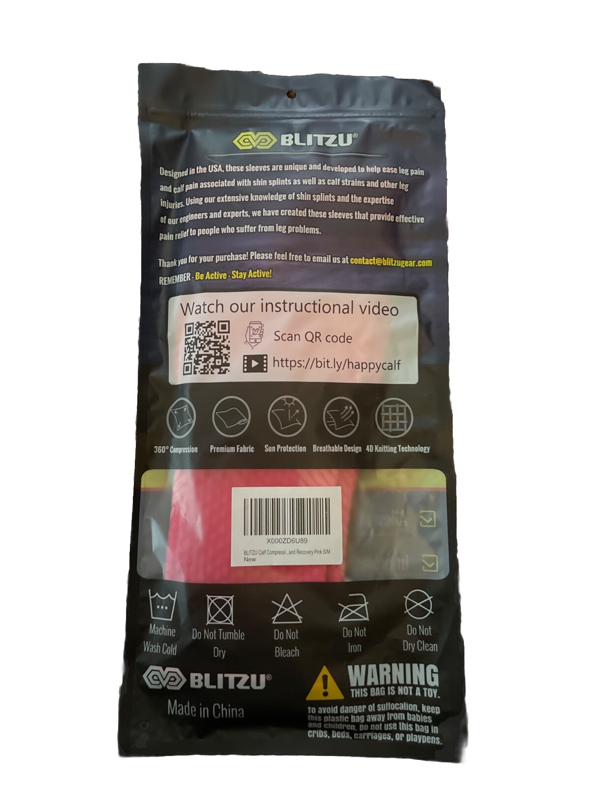 Premium Small/ Medium. S/M. Calf Compression Sleeves. Blitzu 1 Pair. Pink. New