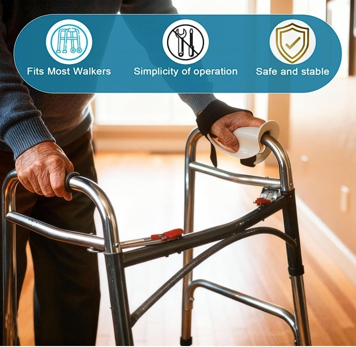 Left Hand Walker Splint with Two Securing Straps, Comfortable Walker Hand Grip,