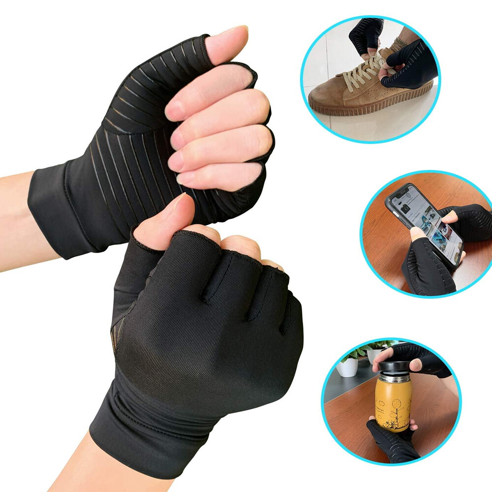 Copper Compression Arthritis Gloves Men Women Half Finger Pain Relief Gloves