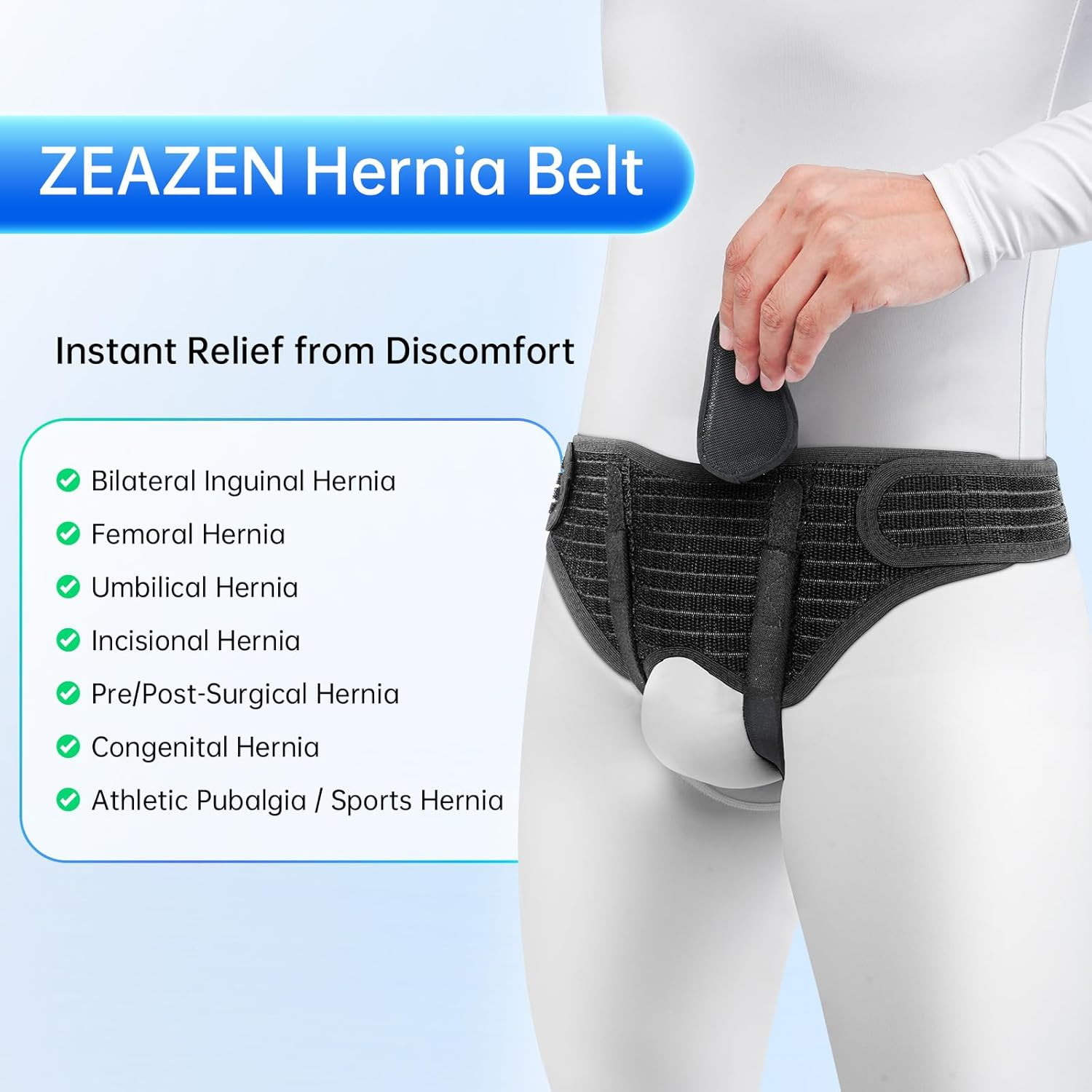 Hernia Belt for Men – Adjustable Support Brace, Comfortable & Breathable Design,