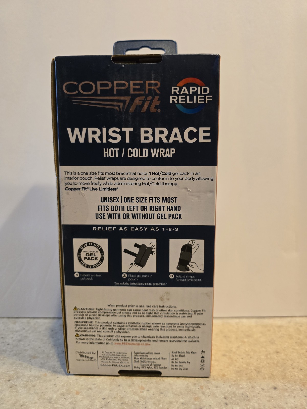 Copper Fit Rapid Relief Wrist Brace Left/Right Hand Unisex Hot/Cold Gel Therapy