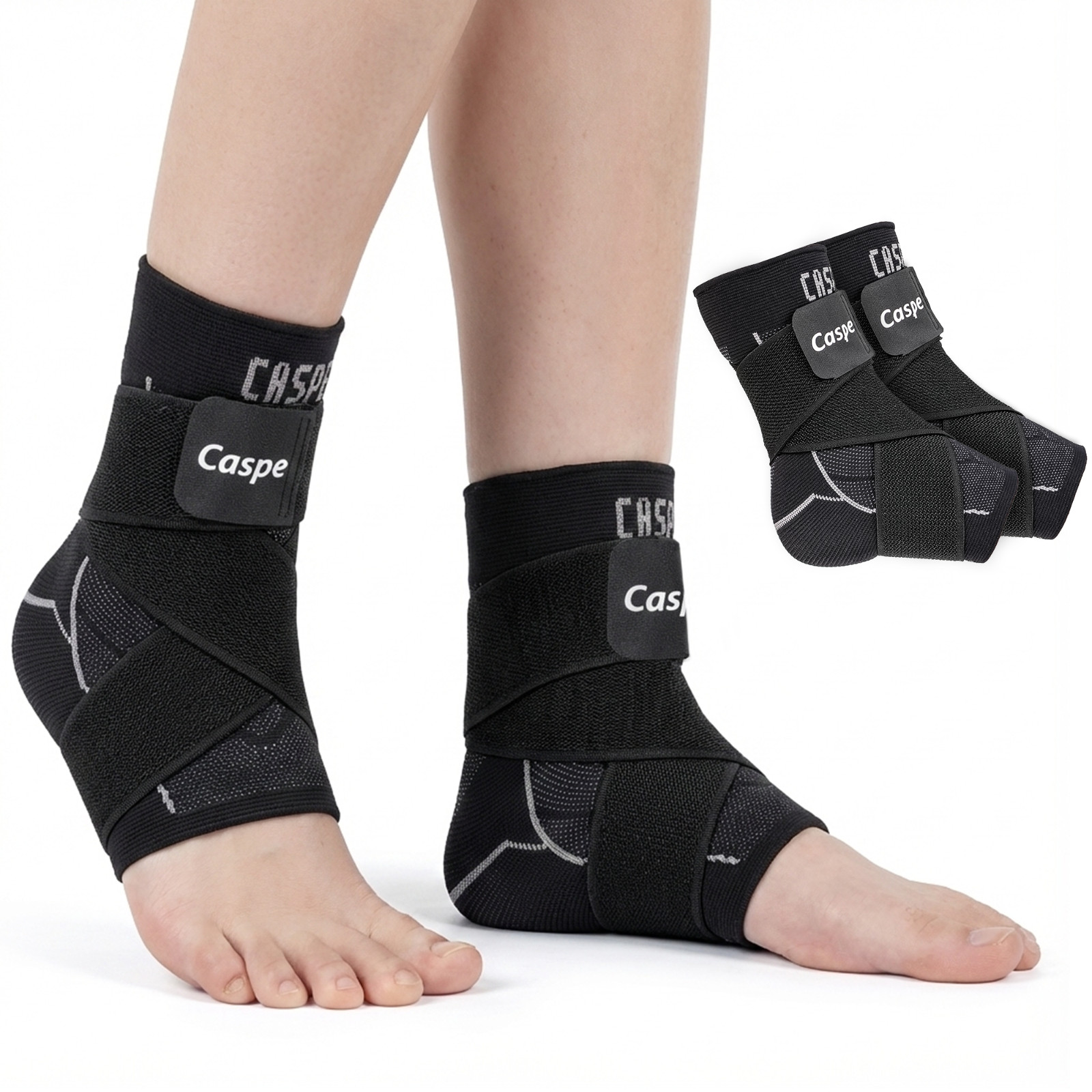 Caspe 2X Ankle Brace Support Compression Sleeve Fasciitis Pain Relief Foot Wrap