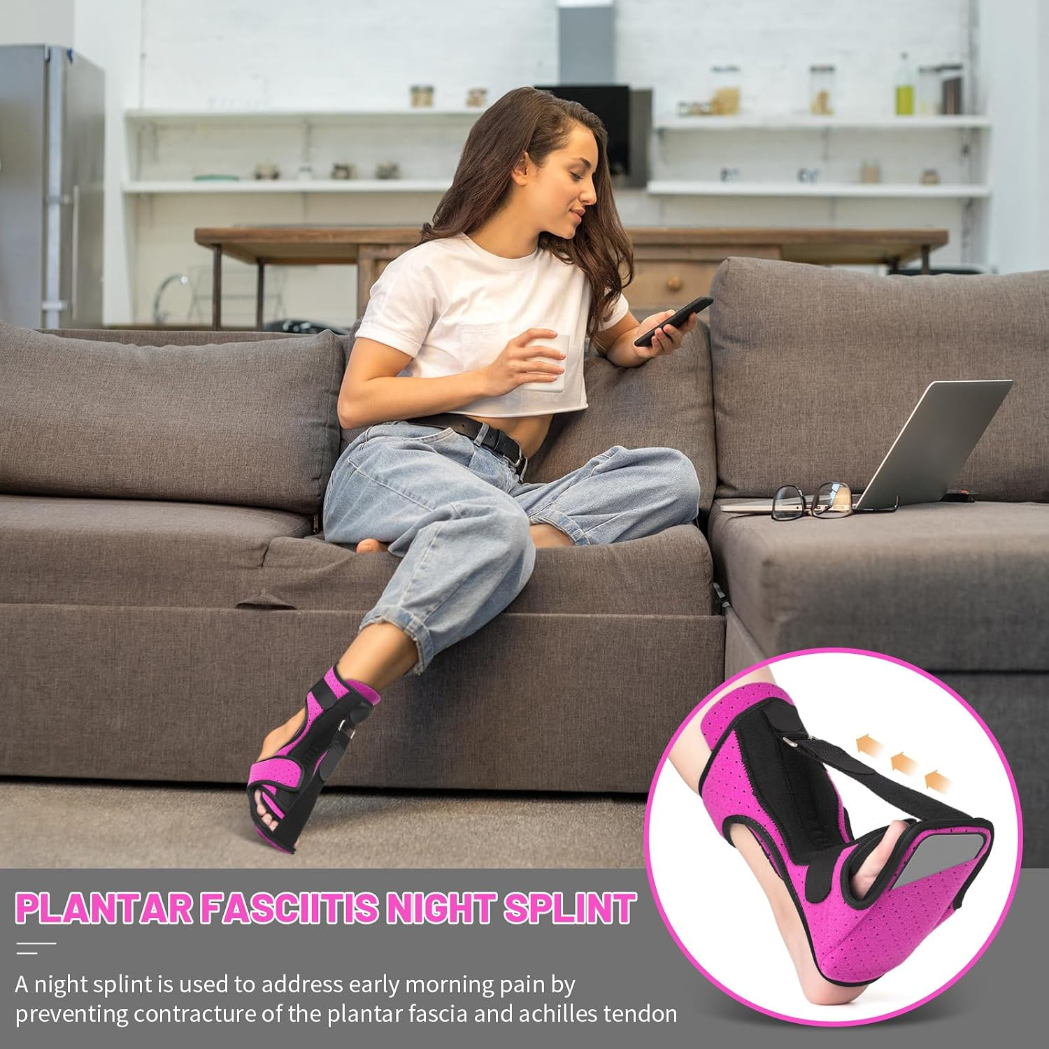 Plantar Fasciitis Night Splint: Adjustable Brace Witrarch Support | Dorsal Night