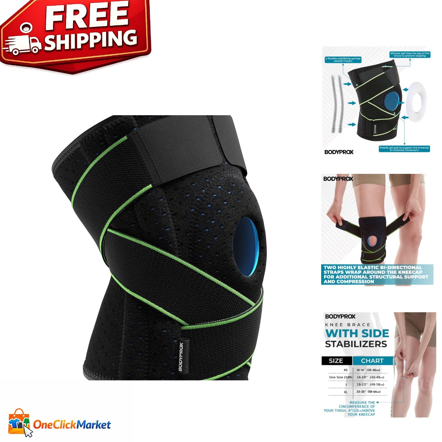 Patella Gel Pad Knee Brace – XL Size with Adjustable Stabilizers for Pain Relief