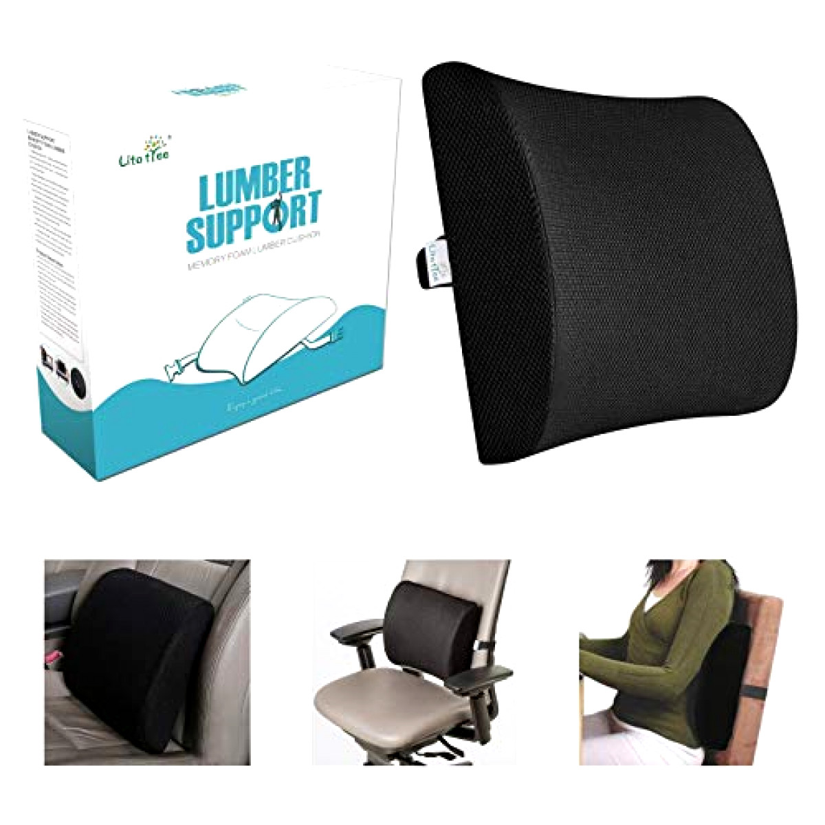 Lower Back Pain Relief Memory Foam Lumbar Support Pillow w/ Washable Mesh Cover