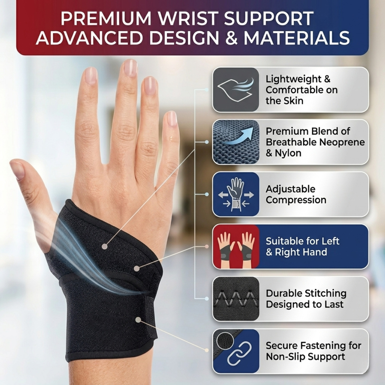 Wrist Brace Compression Support Carpal Tunnel Tendonitis Pain Relief Left Right